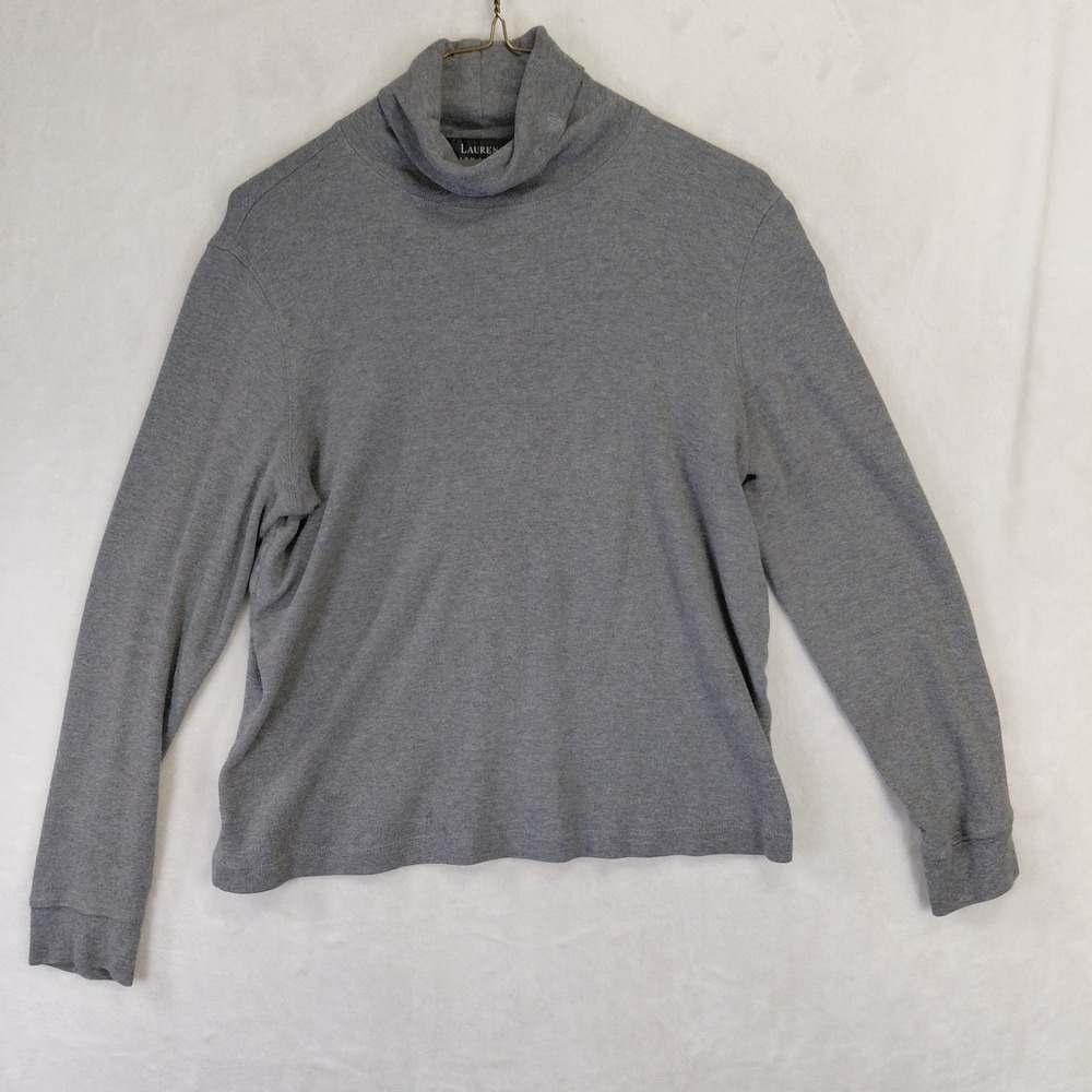Lauren Ralph Lauren Gray Turtleneck Long Sleeve Monogram Top Small